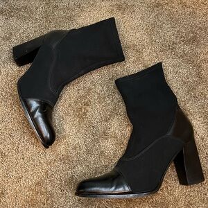 Pigalle Black Ankle Block Heel Sock Booties Cap Point Toe Boots Size 8 Boho